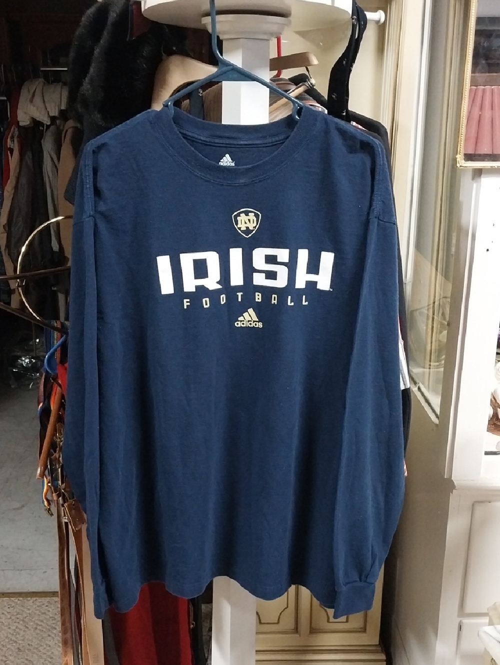 Adidas Notre Dame Navy and Gold Irish Football Long Sleeve Tee